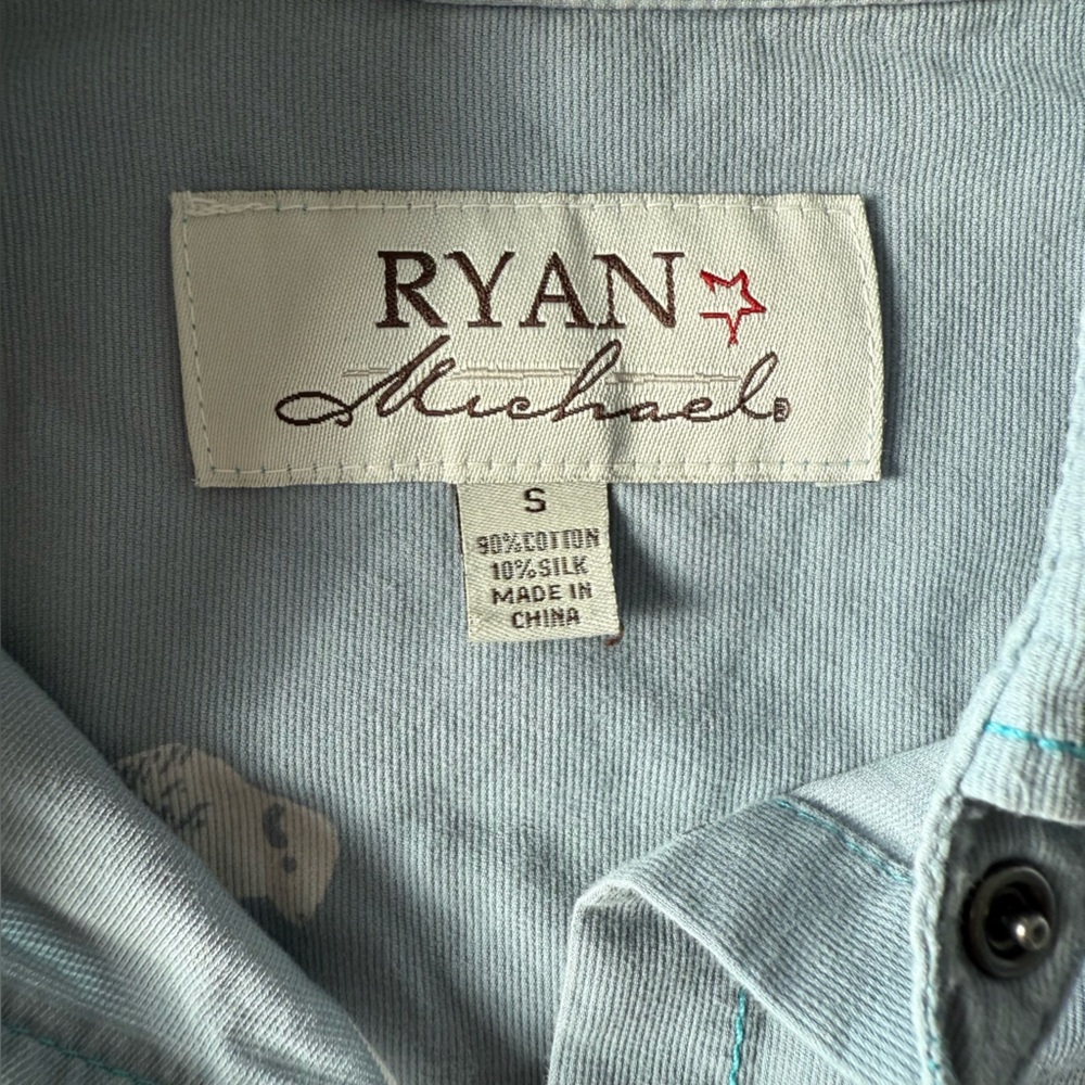 Ryan Michael Light Blue Buffalo Patterned Western… - image 7